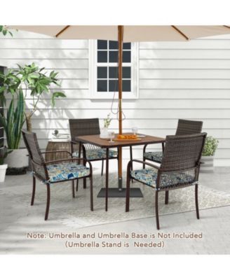 5 Pieces Patio Dining Set 4 Cushioned Rattan Armchairs and Square Table