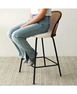 Set of 4 Faux Rattan Back Counter Height Stools, 26.7'' Seat Height Chairs for Kitchen Island-Maison Boucle