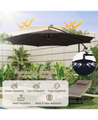 10 Feet Patio Offset Umbrella with 112 Solar-Powered LED Lights-Beige-Navy