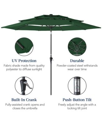10ft 3-Tier Patio Umbrella, Market Sun Shade w/ Tilt Adjustment, Easy Crank