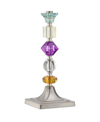 Bijoux Modern Chic Bohemian Table Lamps 25.5" High Set of 2 Brushed Nickel Multi Colored Stacked Acrylic Gem Purple Drum Shade for Kids Girls Room Bedroom Bedside House Home - 360 Lighting
