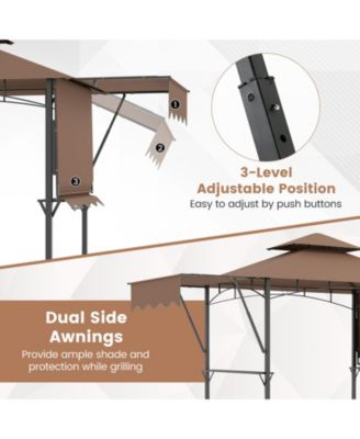 13 x 5 Feet Grill Gazebo with Dual Side Awnings and 2 Shelves Adjustable Shadow-Coffee