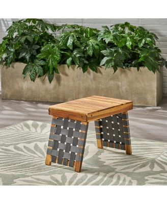 Outdoor Folding Side Table with Woven Accents, Wooden End Table for Living Room, 19 Inch Patio Side Table