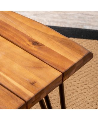 18 Inch Rustic Industrial Accent Table & Side Table for Patio, Acacia Wood Top, Iron Legs