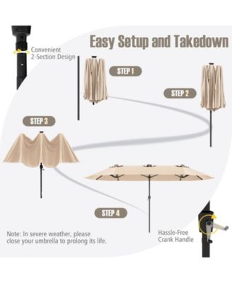 15.5 FT Extra-Large Patio Umbrella with LED Solar Lights and Crank Handle-Beige