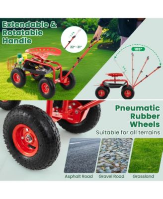 Heavy Duty Garden Cart with Tool Tray and 360 Swivel Seat