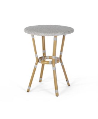 Outdoor Aluminum Armless French Bistro Set, 3-Piece, Gray and Bamboo Finish