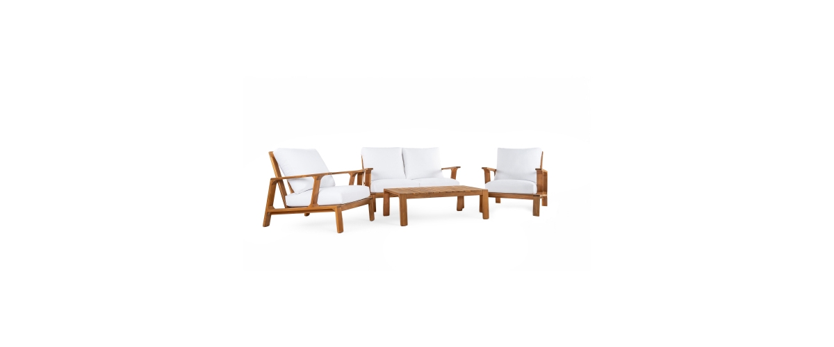 Outdoor Acacia Wood Sofa Set with Water Resistant Cushions, 4-Pcs Set