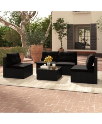 5-Piece Outdoor Patio Furniture Set with Cushions and Coffee Table-Black