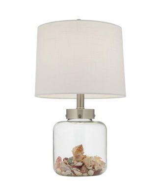 Coastal Accent Table Lamps 20.5" High Set of 2 Small Clear Glass Fillable Shells White Drum Shade for Living Room Family Bedroom