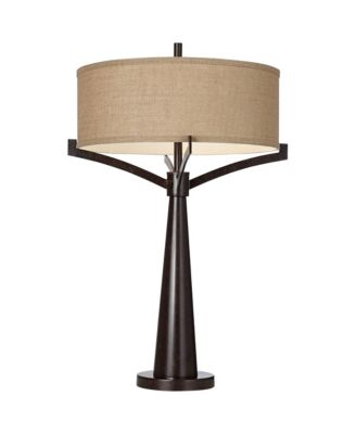 Tremont Modern Mid Century Table Lamps 31 1/2" Tall Set of 2 Rich Bronze Iron Burlap Fabric Drum Shade for Bedroom Living Room