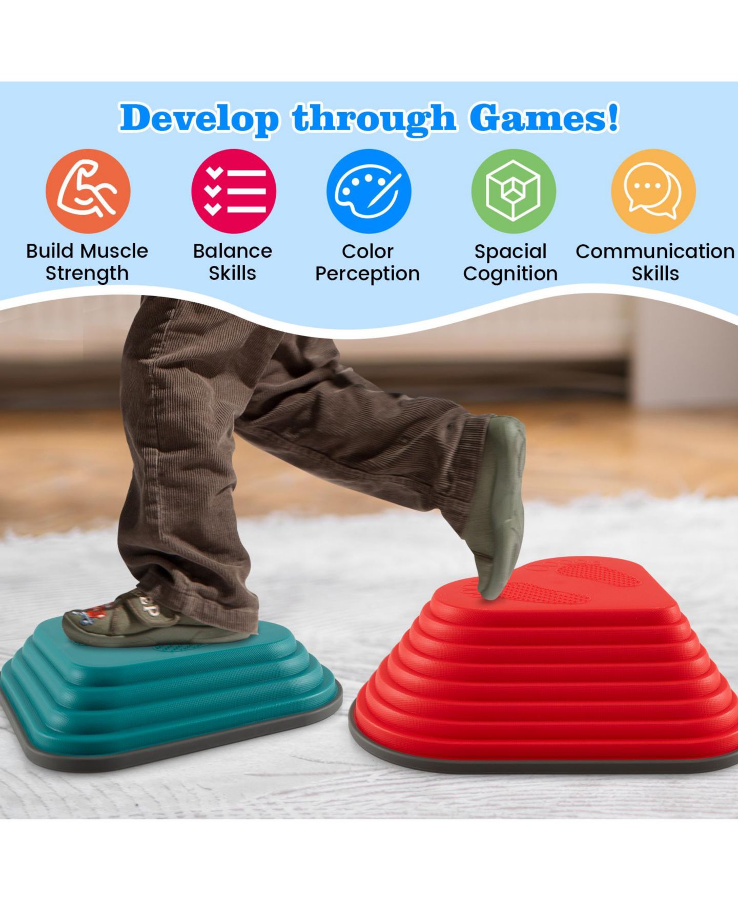 Детские игрушки GOUUN Motor Skills 11-Piece Balance Stepping Stones, Ages 3+, цвет: Разноцветный — фото 7
