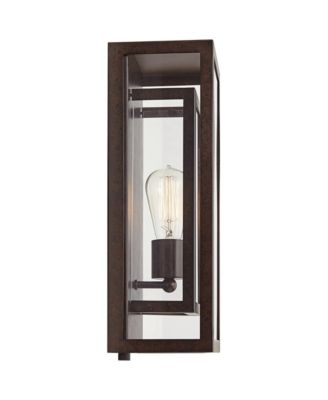 Rustic Industrial Farmhouse Outdoor Wall Light Fixtures Set of 2 Bronze 15 1/2" Clear Glass for Exterior Barn Deck House Porch