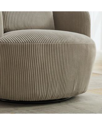 Single Piece  Metal 34" Wide Corduroy Swivel Barrel Chair with Pillow
