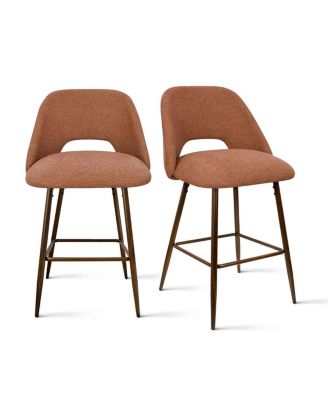 Set of 4  Textured Fabric, Walnut-Finished Metal  Curved Backrest, Padded Seat, Footrest Counter Height Stools