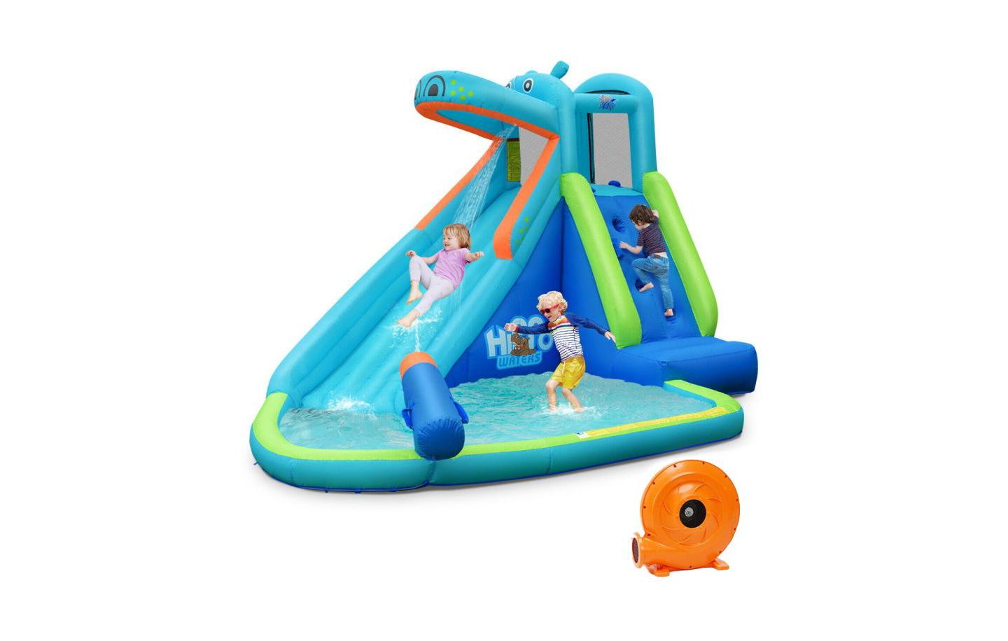 Детская игрушка GOUUN Hippo Water Slide Bounce House, 114"L x 150"W x 90"H, For 2-3 Players, от 3 лет, цвет: Синий — фото 1