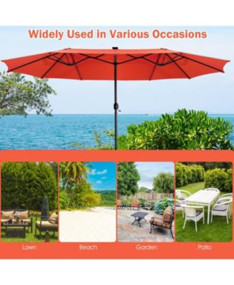 15 Feet Twin Patio Umbrella with 48 Solar LED Lights-Orange