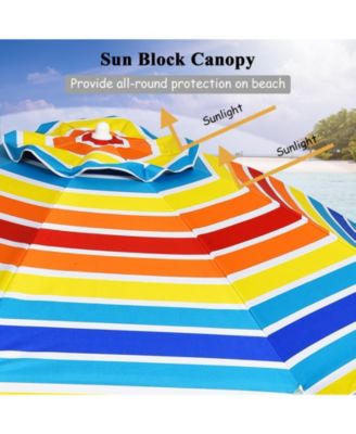 7.2 Feet Portable Outdoor Beach Umbrella with Sand Anchor and Tilt Mechanism-Multicolor