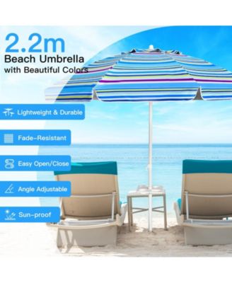 7.2 Feet Portable Outdoor Beach Umbrella with Sand Anchor and Tilt Mechanism