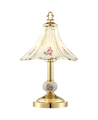 Flower Traditional Vintage Accent Table Lamp 16" High Polished Brass Gold Metal Floral Etched Glass Shade Touch On Off Decor for Bedroom House Bedside Nightstand Home Office - Regency Hill