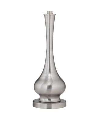 32" Tall Gourd Large Modern End Table Lamps Set of 2 Silver Brushed Steel Finish Metal Living Room Bedroom