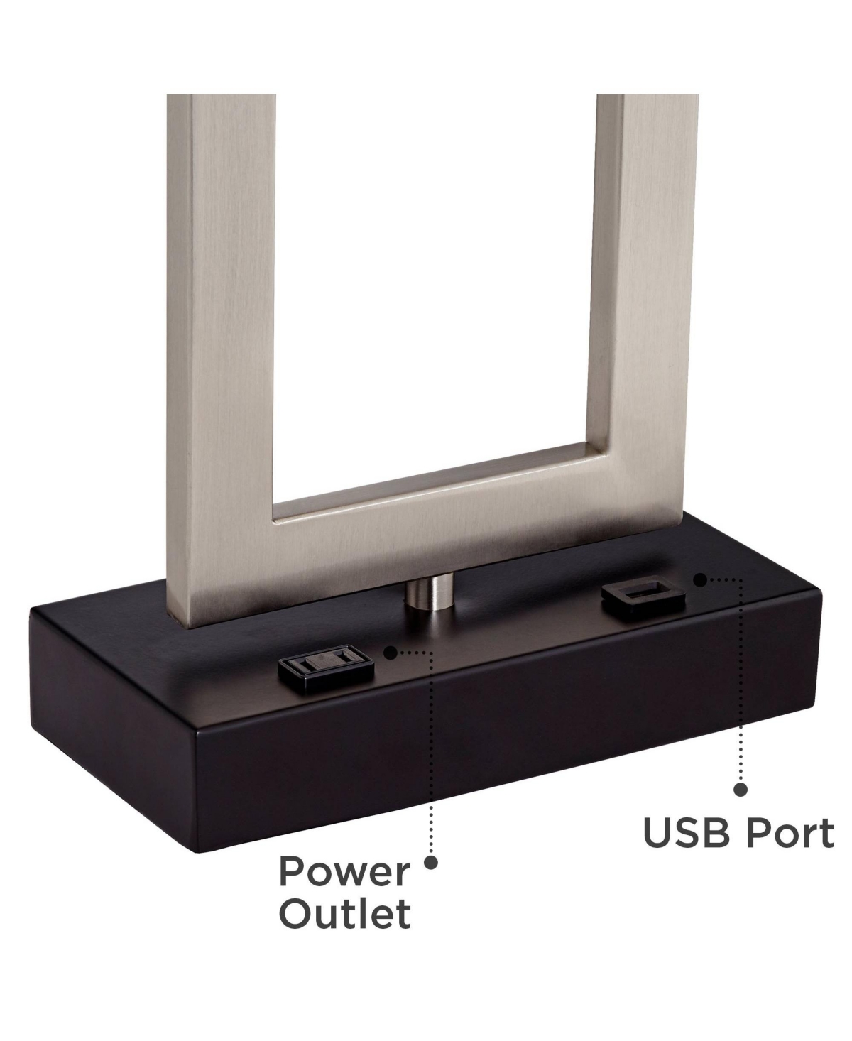 Todd 30" Tall Large Rectangular Modern End Table Lamps Set of 2 Usb Port Ac Power Outlet Silver Brushed Nickel Finish Metal Living Room Charging