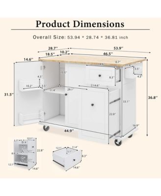Rolling Kitchen Island Cart with Drop Leaf & Storage