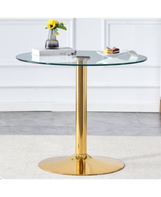 35" Glass Top Round Dining Table - Gold Legs