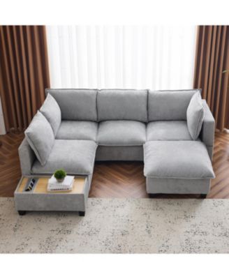 90" U-Shaped Sectional Sofa Ottoman & Charging
