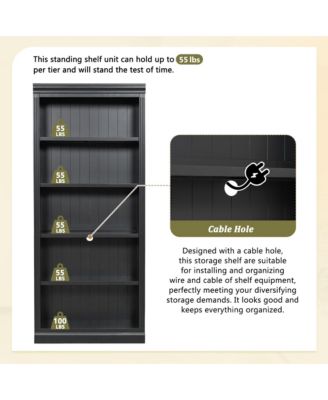 83" Wood Bookcase with Light 5-Tier Adjustable Shelves