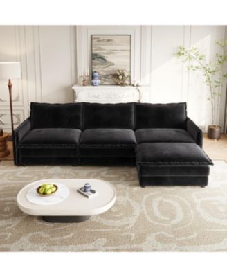 Corduroy 3-Seater Cloud Couch with Footrest & Cushions