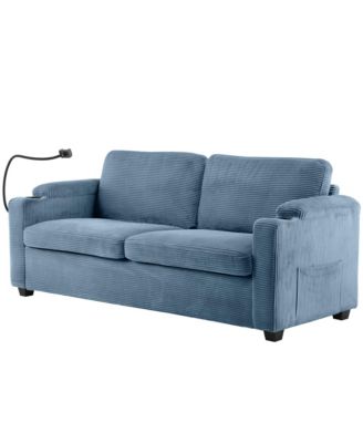 Navy Corduroy Sleeper Sofa with Mattress, USB Ports & Storage