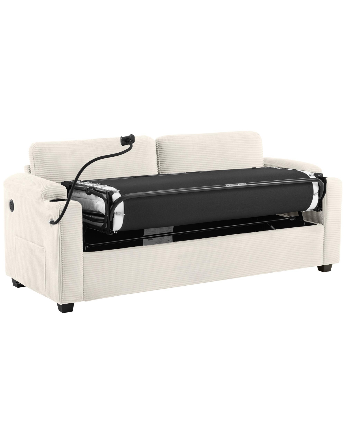 Navy Corduroy Sleeper Sofa with Mattress, Usb Ports & Storage