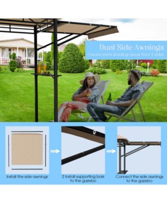 13.5 x 4 Feet Patio BBQ Grill Gazebo Canopy with Dual Side Awnings-Beige