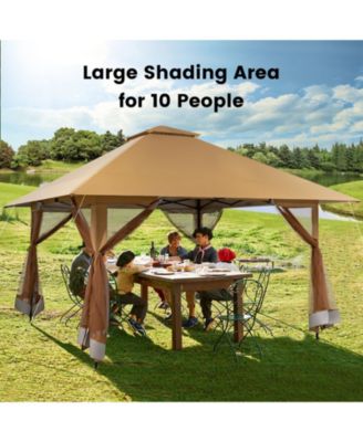 13 x 13 Feet Pop-up Instant Canopy Tent with Mesh Sidewall-Coffee