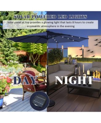 9 Feet Solar LED Lighted Patio Market Umbrella with Tilt Adjustment without Base