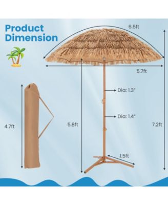 6.5 Feet Thatched Tiki Umbrella with Foldable Stand Push Button Tilt-Natural