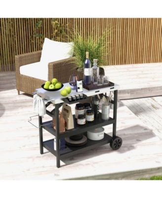 3 Tiers Foldable Outdoor Cart on 2 Wheels with Phone Holder