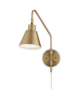  Set of 2 Brass Plug-in Light Fixture Tapered Metal Shade Marybel Modern Swing Arm Wall Lamps