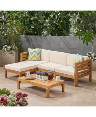 Streamdale Acacia Wood Outdoor Sofa Set with Ottoman & Table