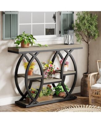 39.4" Console Table, Industrial 4-Tier Sofa Table Entryway Table with Storage Shelves, Narrow Wood Accent Tables with Metal Frame for Small Spaces, Hallway, Foyer