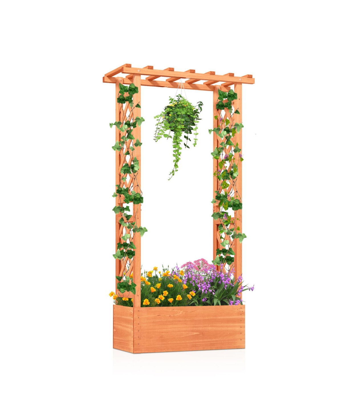 Raised Garden Bed with Side Trellis and Hanging Roof and Drainage Hole - Orange