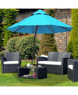 11 Feet Outdoor Cantilever Hanging Umbrella with Base and Wheels-Turquoise