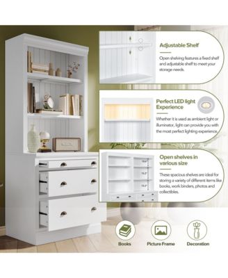 Streamdale Tall Bookshelf Suite with LED Lighting, Corner Shelves, and Drawers