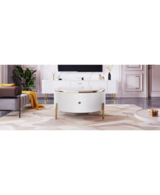 31.5" MDF Marble-Pattern 2-Drawer Golden Leg Modern Coffee Table
