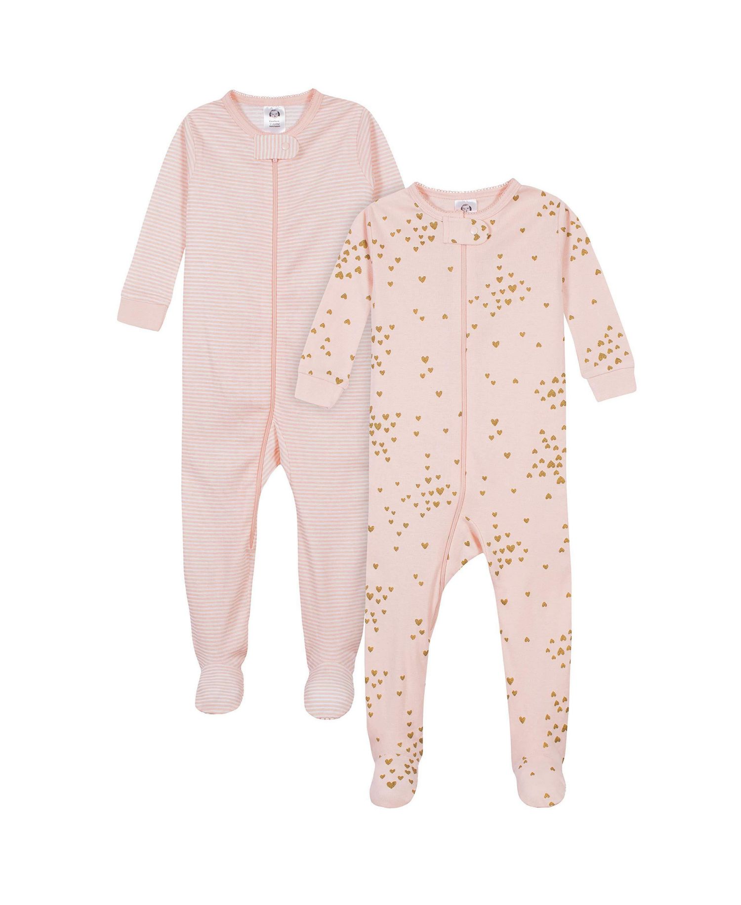 Baby Girls 2-Pack Snug Fit Footed Cotton Pajamas, Love, 0-3 Months