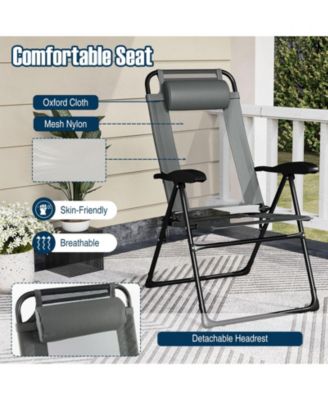 Outdoor Folding Chairs Set of 2 with Armrests and 7-Level Backrest