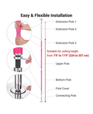 11.7 Ft Static Spinning Dancing Pole Kit 45mm Silicone Party Club Exercise Pink