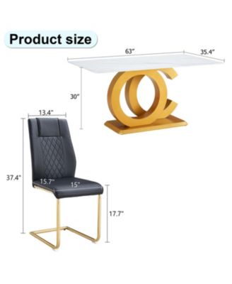 Streamdale 63" Glass Dining Set Marble Table & 6 Black/Gold Chairs