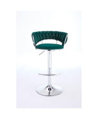Green Velvet Bar Stools, Chrome Base, Adjustable Height (Set of 2)
